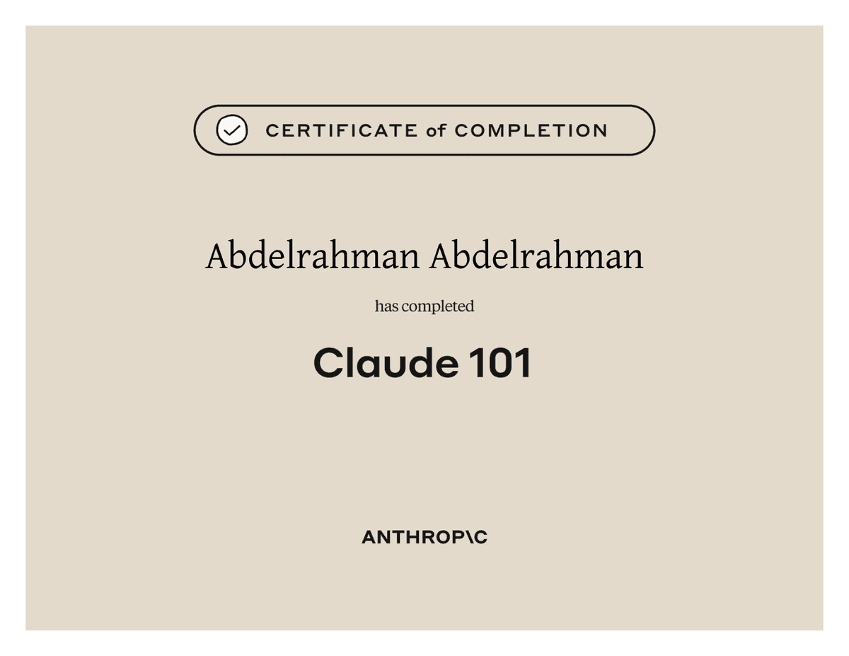 Claude 101 — certificate