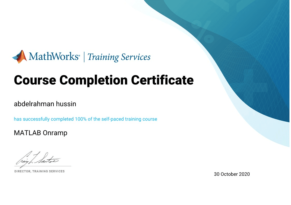 MATLAB Onramp — certificate