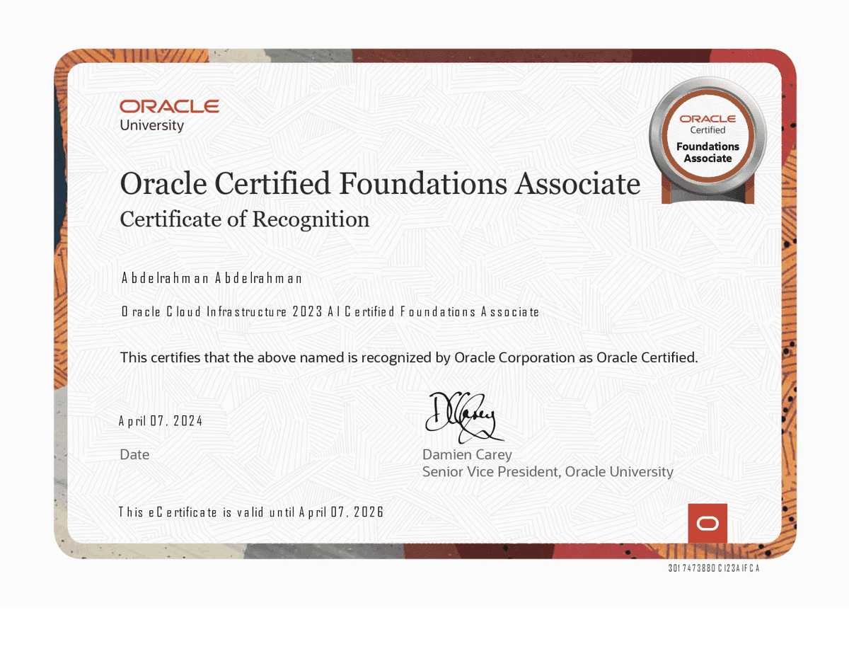 OCI 2023 AI Certified Foundations Associate — certificate