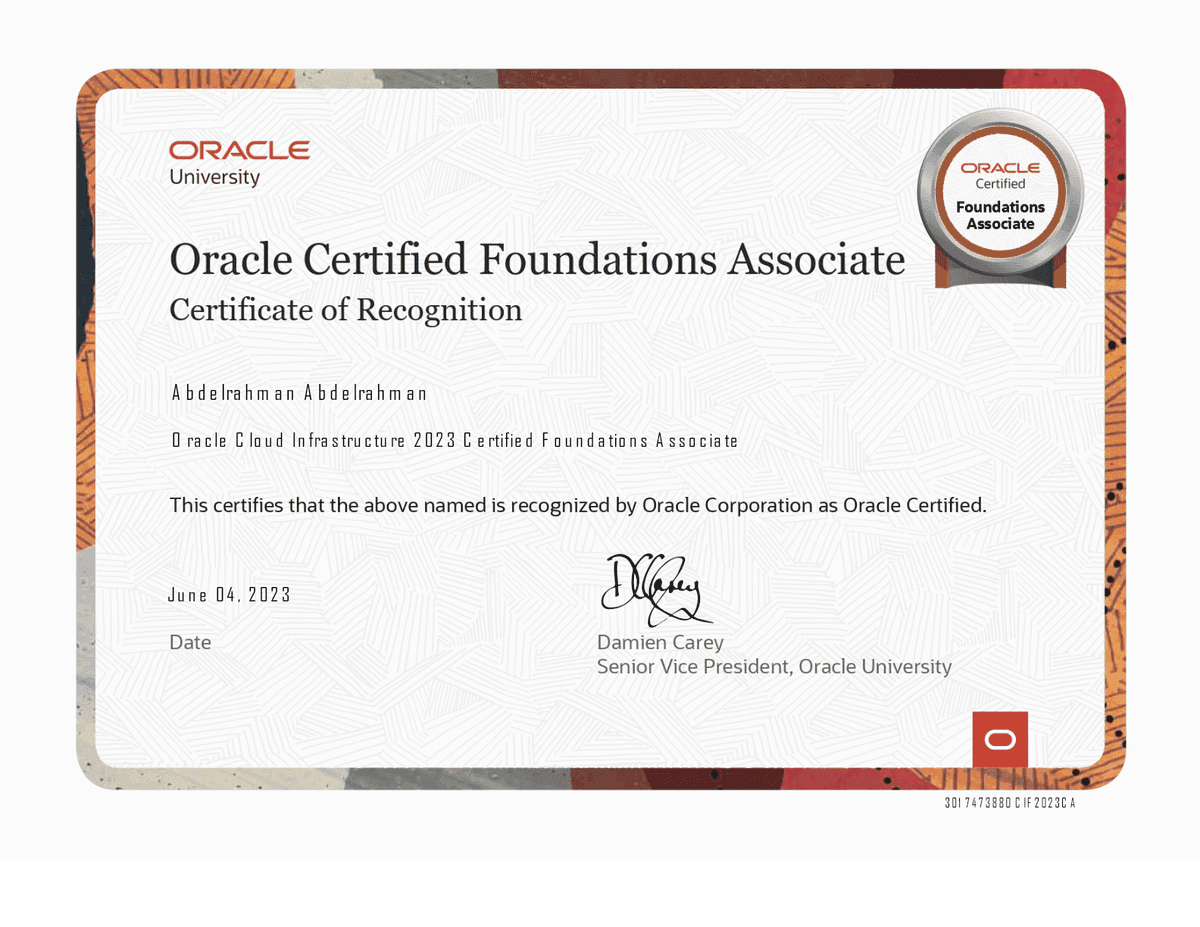 OCI 2023 Certified Foundations Associate — certificate